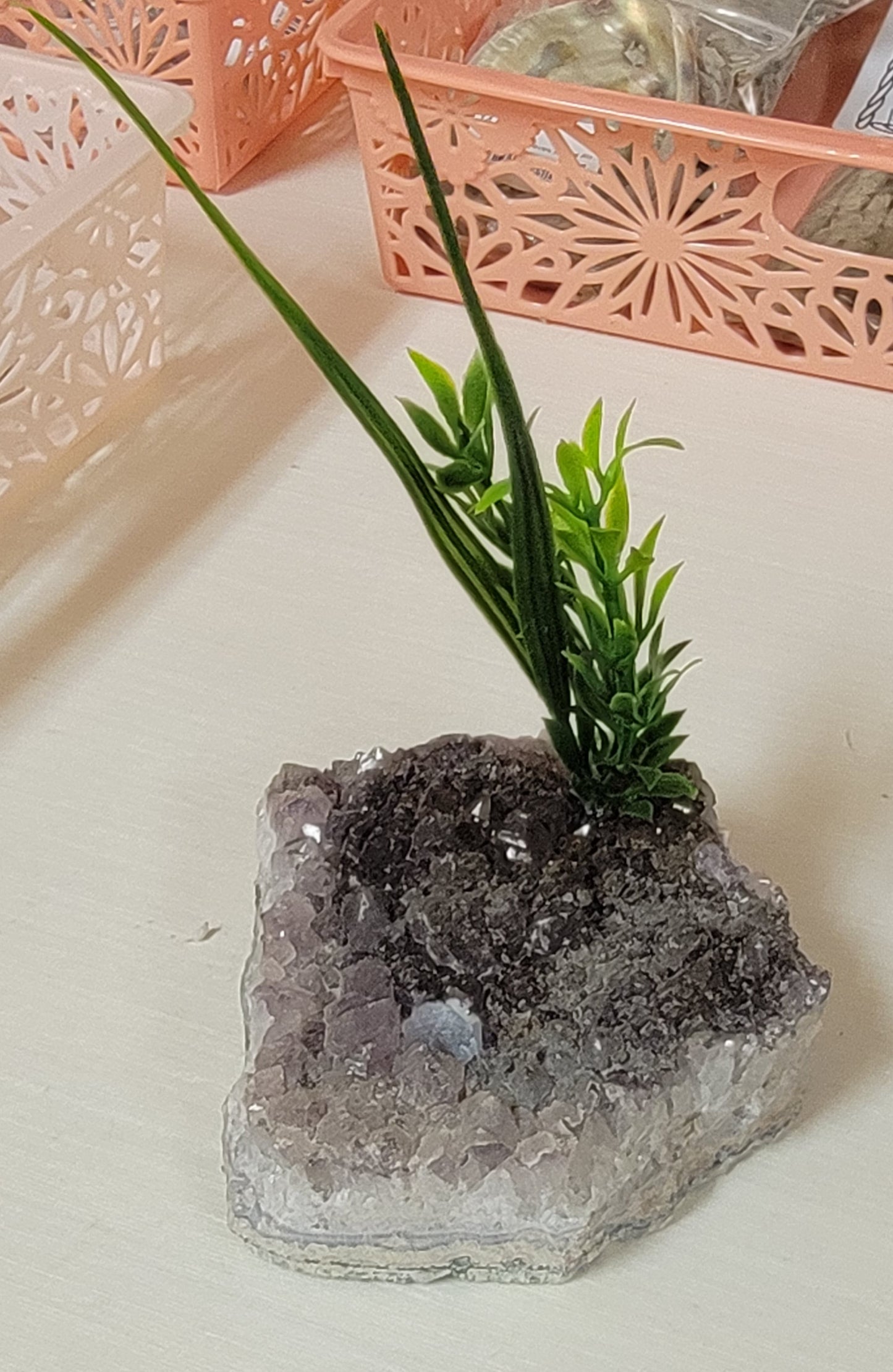 Amethyst Druzy Pen Holder W/Faux Plant