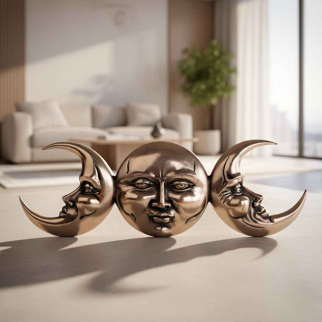 Triple Goddess Moon Plaque - Celestial Decor for Spiritual Reflection