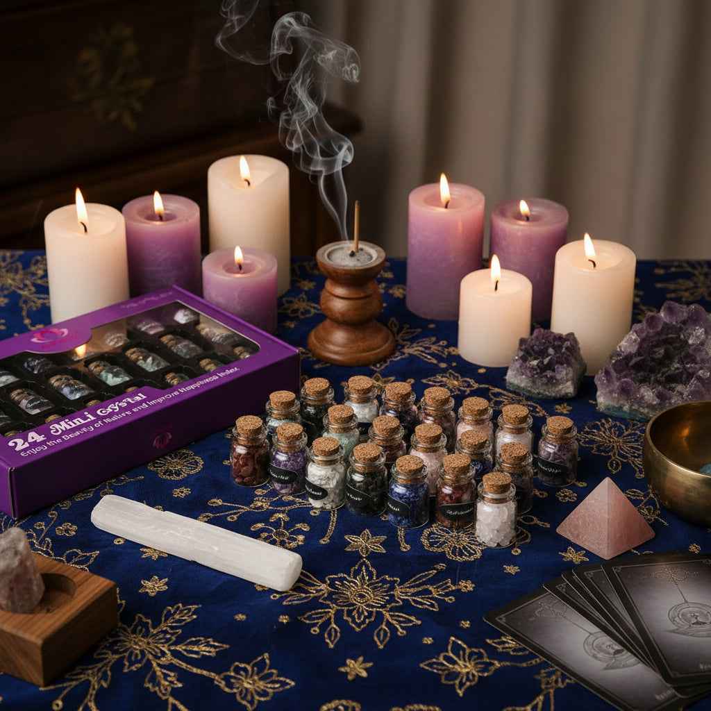 24 Pack of Mini Crystals in Jar for Rituals and More