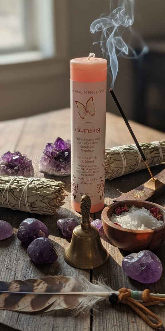 Herbal Intentions Cleansing Candle for Spiritual Purification and Positive Energy