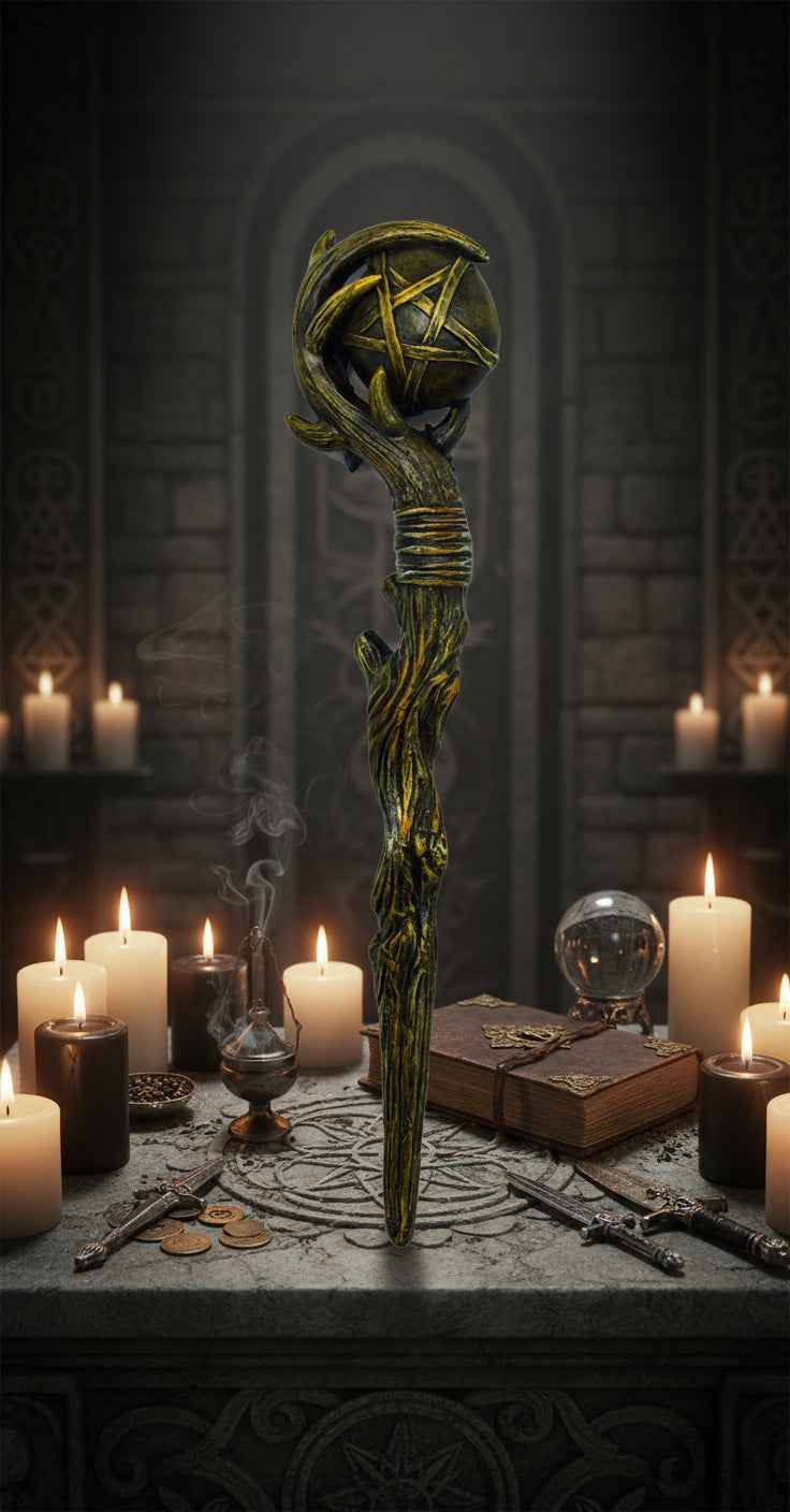 Magic Wand With Pentagram for Energy Work and Rituals