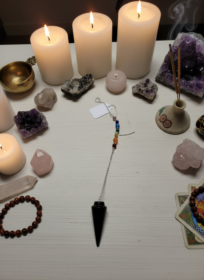 Black Agate Chakra Chain Drop Pendulum