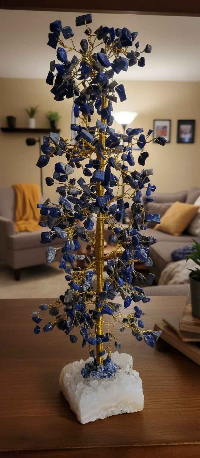 Lapis Lazuli 500 Gemstone Chip Tree with Cluster Base for Natural Decor