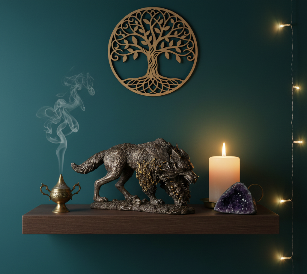 Fenrir Statue: Mythical Norse Wolf Sculpture for Home Decor