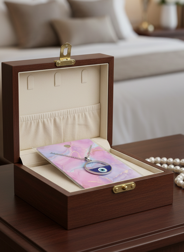 Silver Circular Evil Eye Necklace for Protection and Style