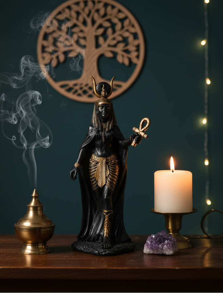Hathor Black And Gold Statue - Elegant Artistry for Your Home Decor