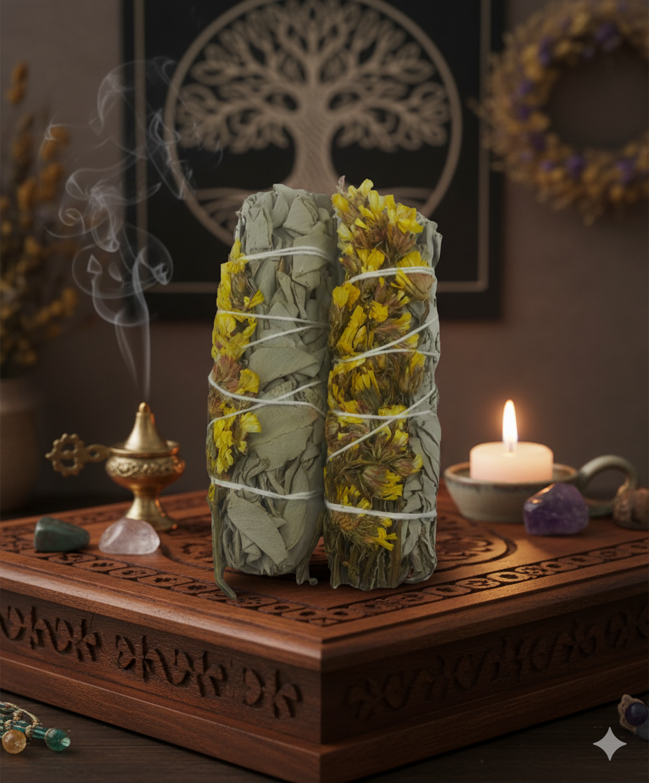 Sage with Yellow Sinvata Smudge Stick- 4 Inch - Divine Intentions
