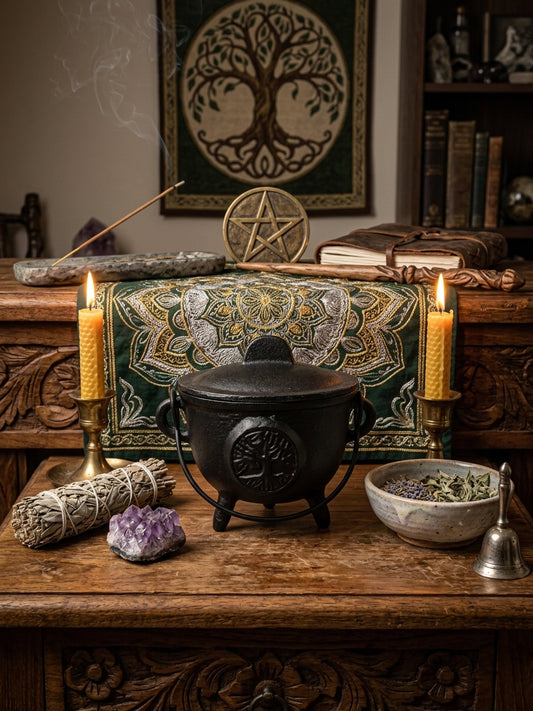 Tree of Life Cast Iron Cauldron with Lid – 4.5"