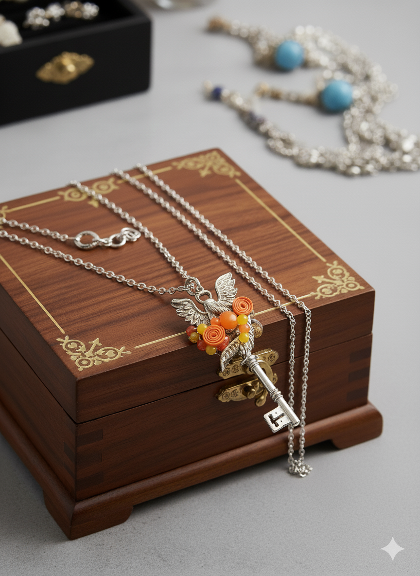 Phoenix on Skeleton Key Necklace - Divine Intentions