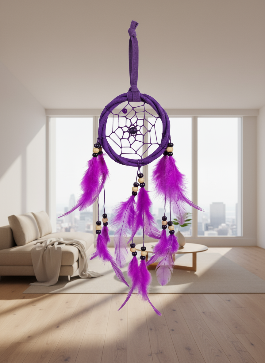 Rattan Dream Catcher Purple - Bohemian Decor for a Serene Space