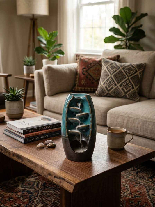 Blue-Brown Ceramic Backflow Incense Burner