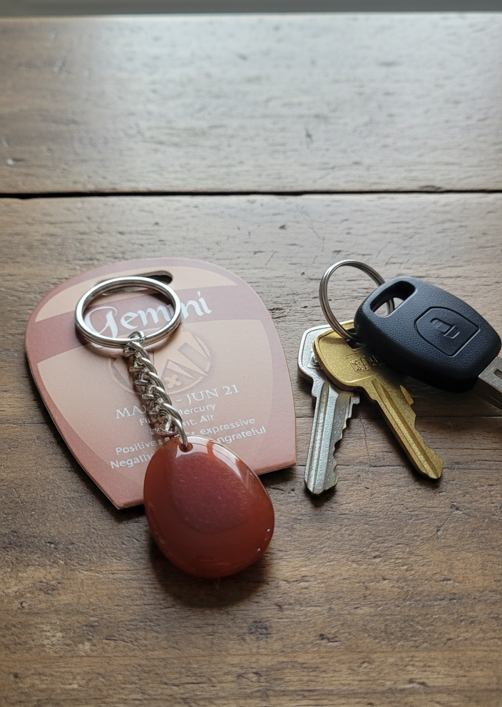 Gemini Zodiac Agate Keychain - Unique Astrology Accessory for Geminis
