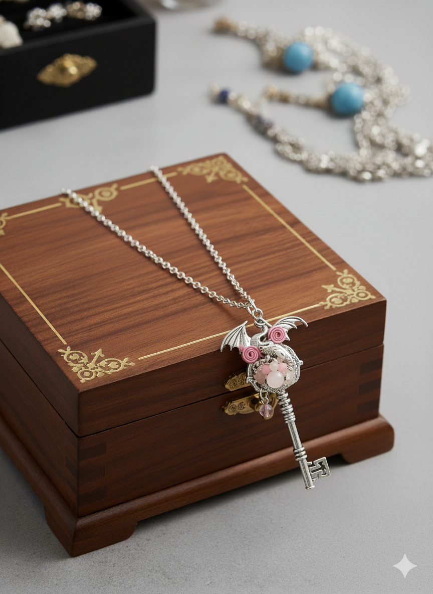 Wire Wrapped Dragon Skeleton Key Necklace - Divine Intentions