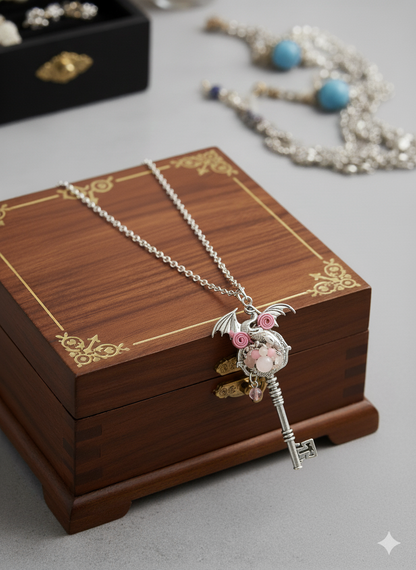 Wire Wrapped Dragon Skeleton Key Necklace - Divine Intentions