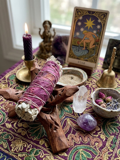 White Sage & Red Rose Petals Smudge Stick – 4"