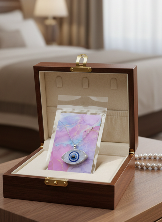 Silver Evil Eye Insert on Druzy Necklace - Unique Protection Jewelry