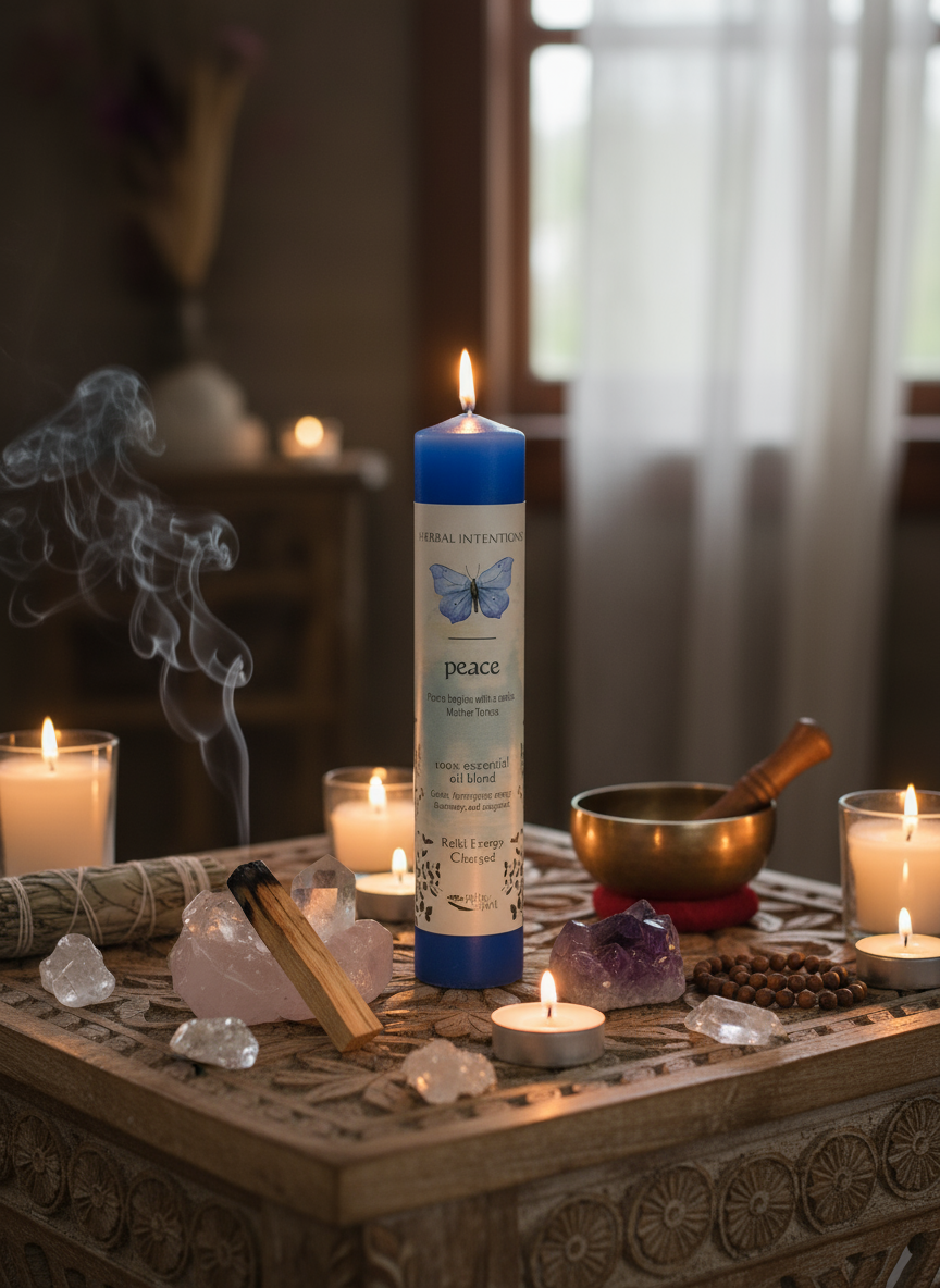 Herbal Intentions Peace Candle for Serenity and Tranquility