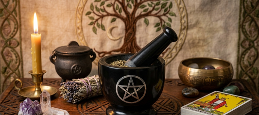 Black Marble Mortar & Pestle 3" with Pentacle Design for Herbs and Spices