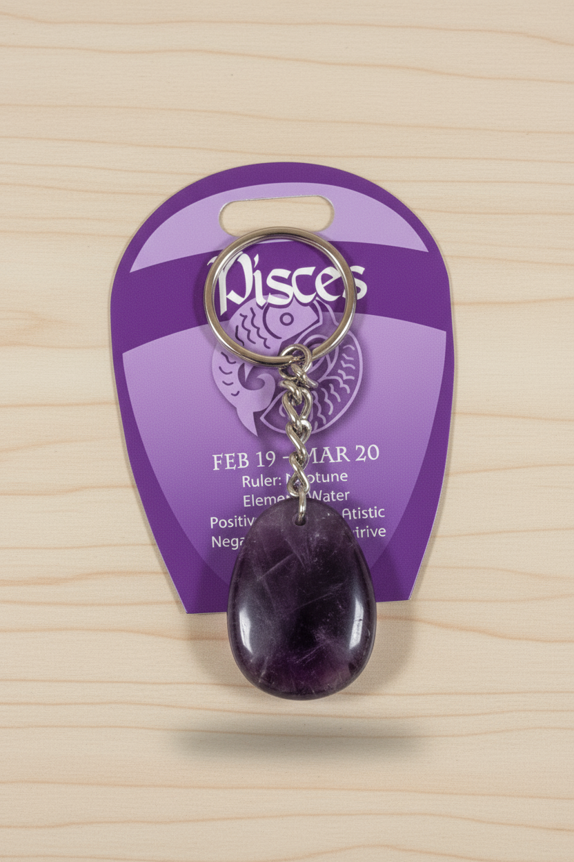 Pisces Zodiac Amethyst Keychain - Embrace Your Astrology with Style