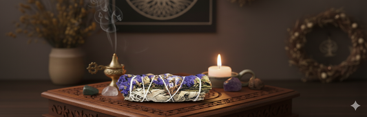 Sage Smudge Stick With Purple Sinuata 4 Inch - Divine Intentions