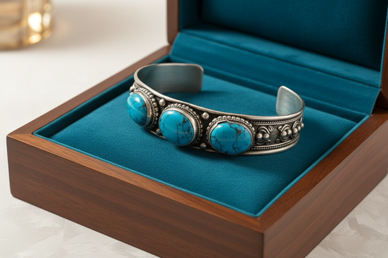 1/2" Turquoise Stone Bracelet with Elegant Design