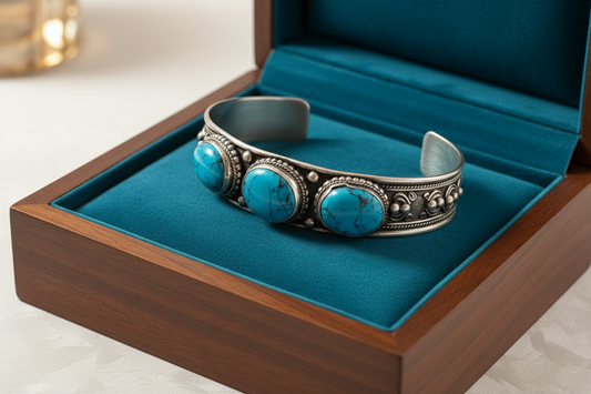 1/2" Turquoise Stone Bracelet with Elegant Design