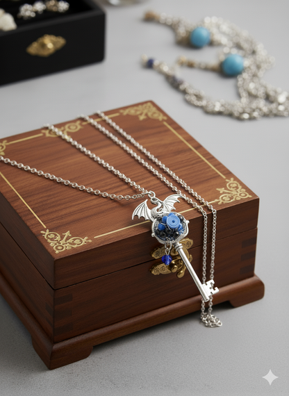 Wire Wrapped Dragon Skeleton Key Necklace - Divine Intentions