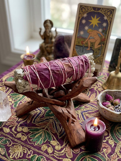 White Sage & Purple Rose Petals Smudge Stick – 4"
