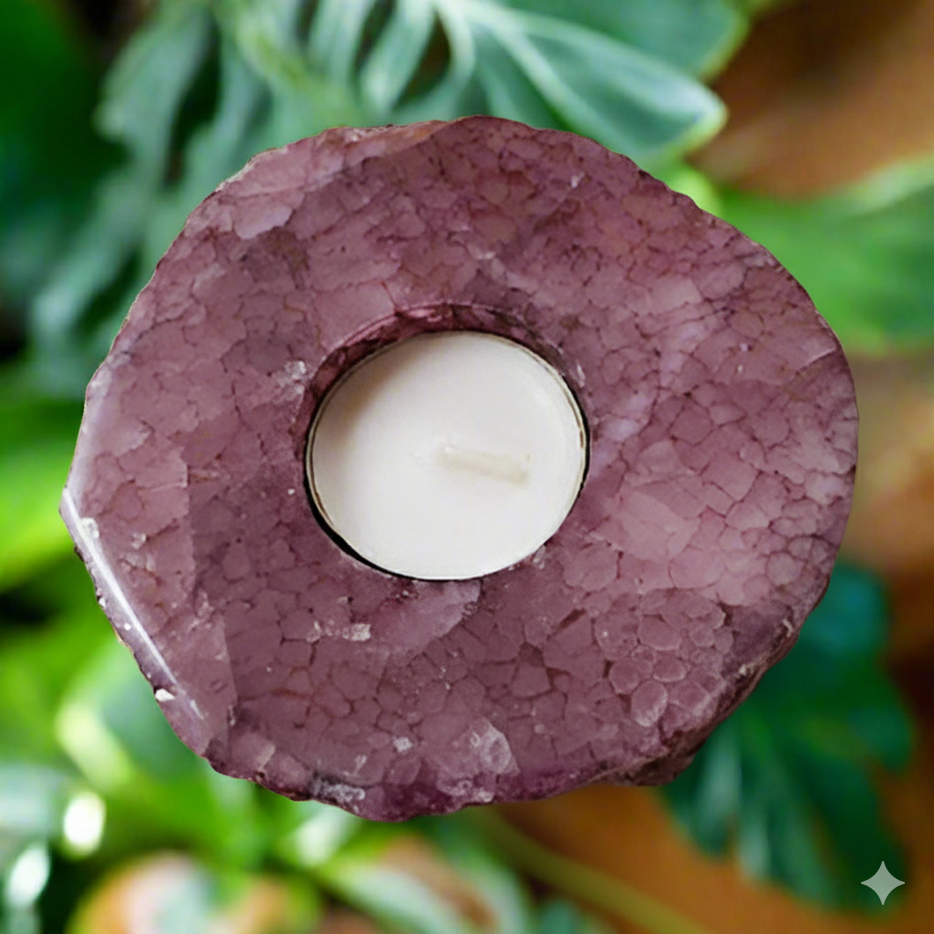 Pink Thick Slab Polished Rock Crystal Quartz Candle Holder - Divine Intentions