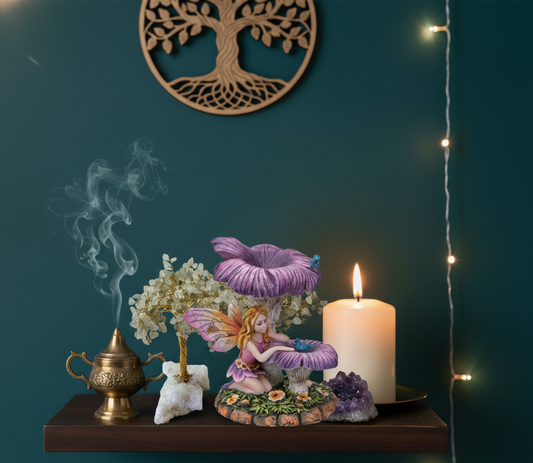 Fairy Resting Under Flower Statue for Enchanting indoor Fantasy Decor
