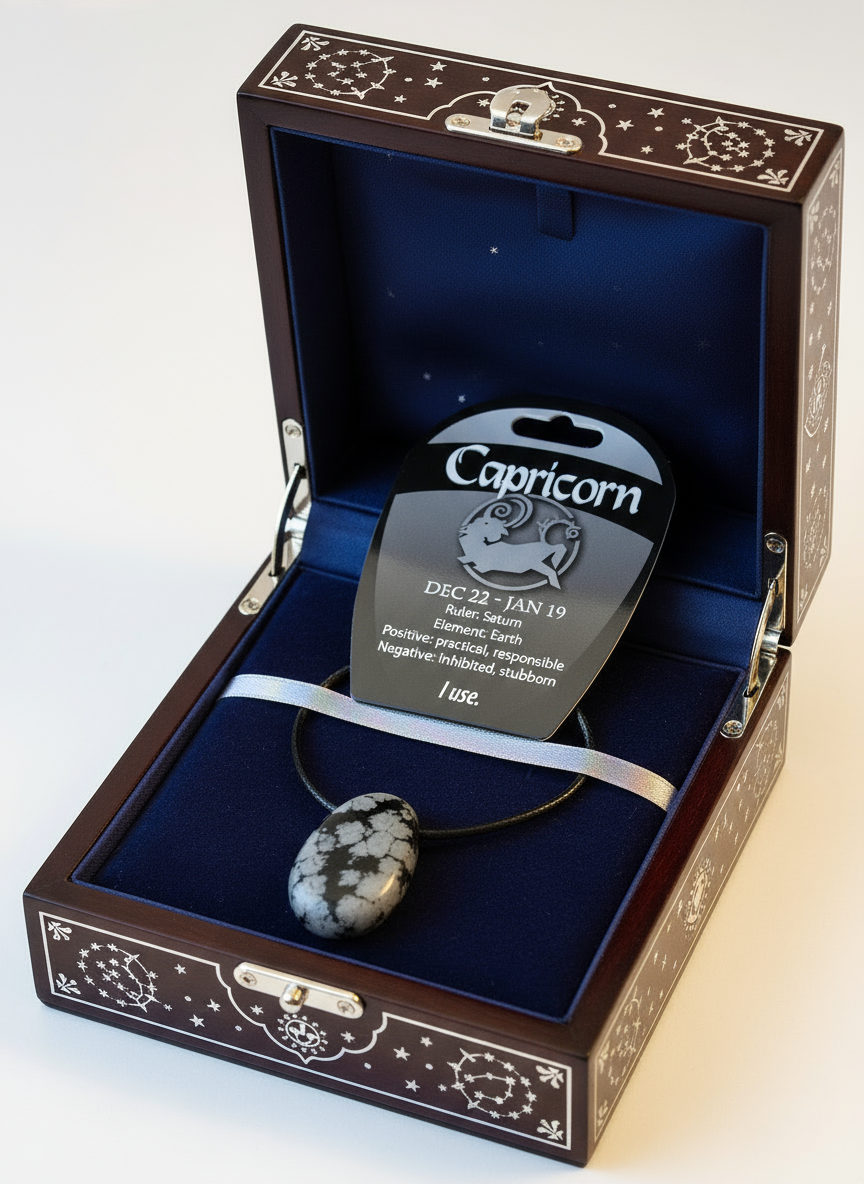 Capricorn Snowflake Obsidian Gemstone Necklace for Spiritual Growth and Protection