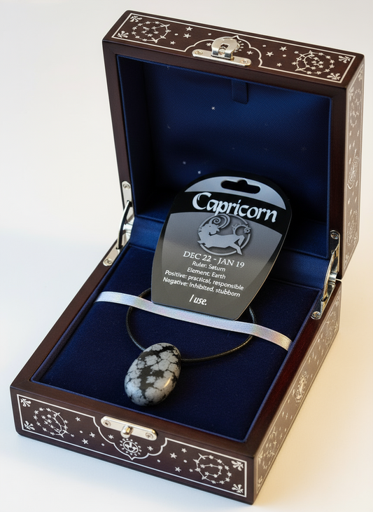 Capricorn Snowflake Obsidian Gemstone Necklace for Spiritual Growth and Protection