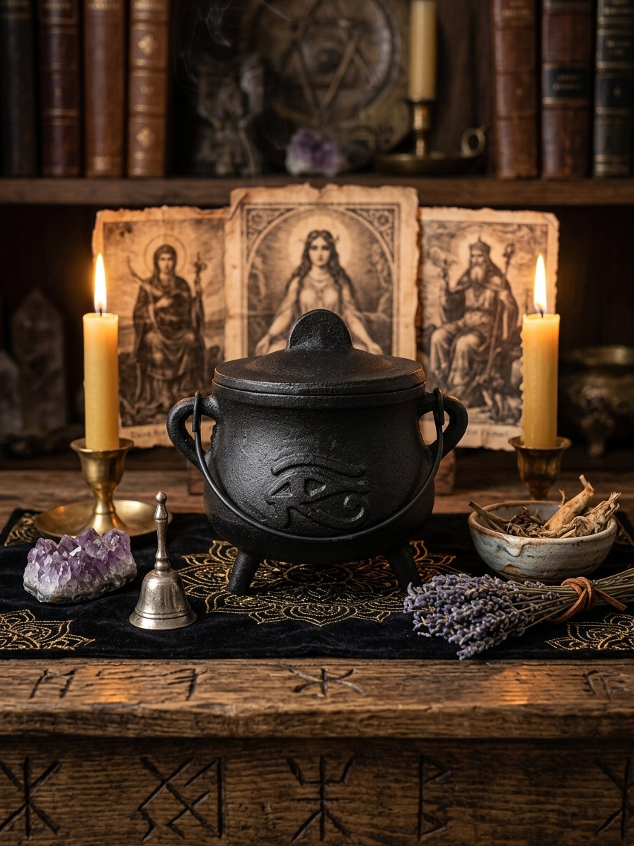Horus Cast Iron Cauldron with Lid – 4.5"