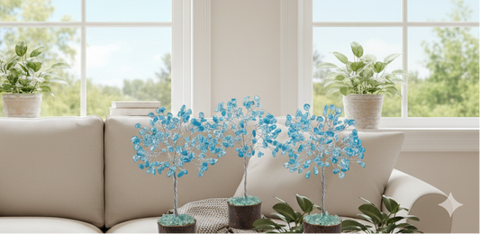 Blue Topaz Gemstone Tree with Wood Base - 100 Gemstone Chips