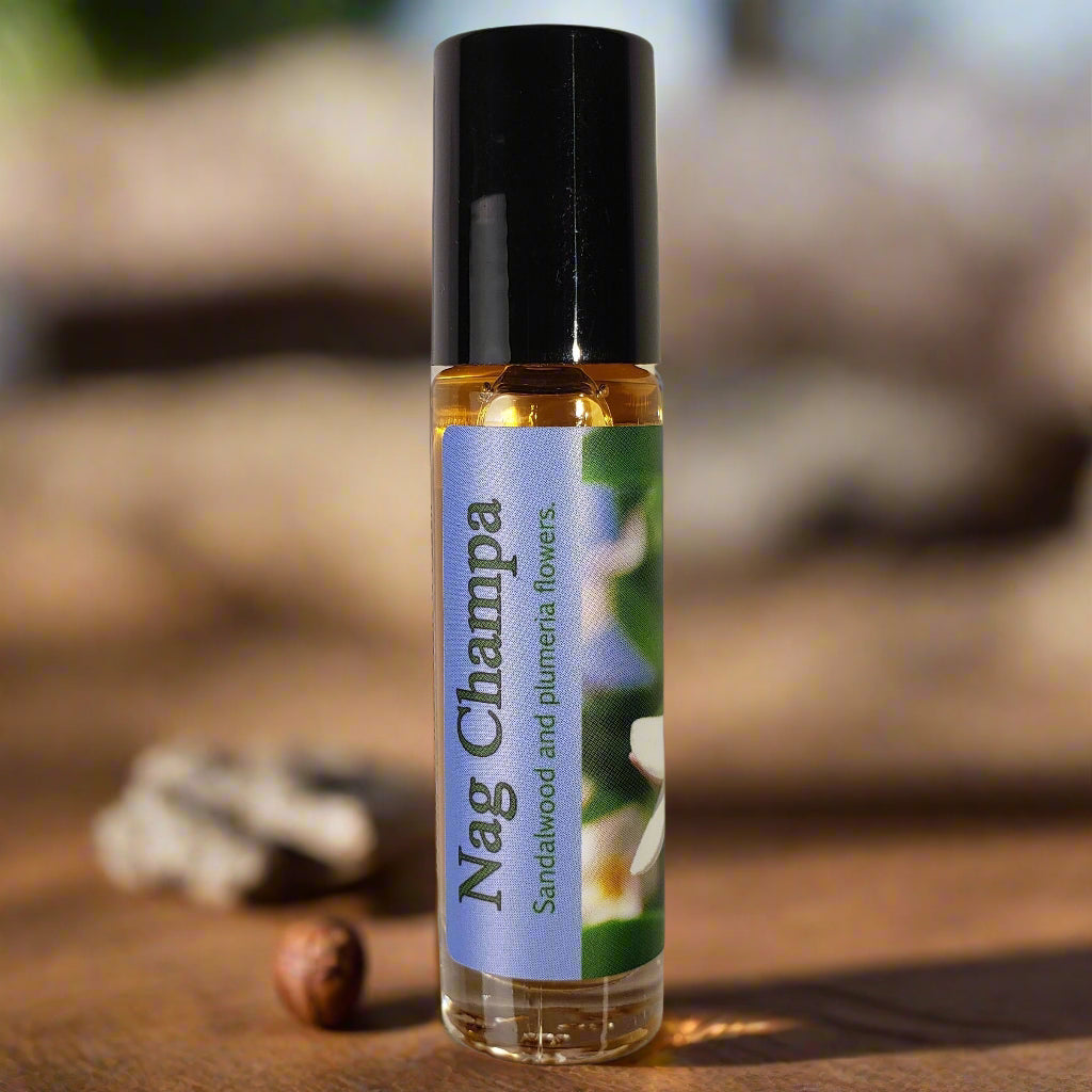 Shadow Scents Nag Champa Roll-On Perfume Body Oil – Sandalwood & Floral Fragrance, Warm Woody Scent