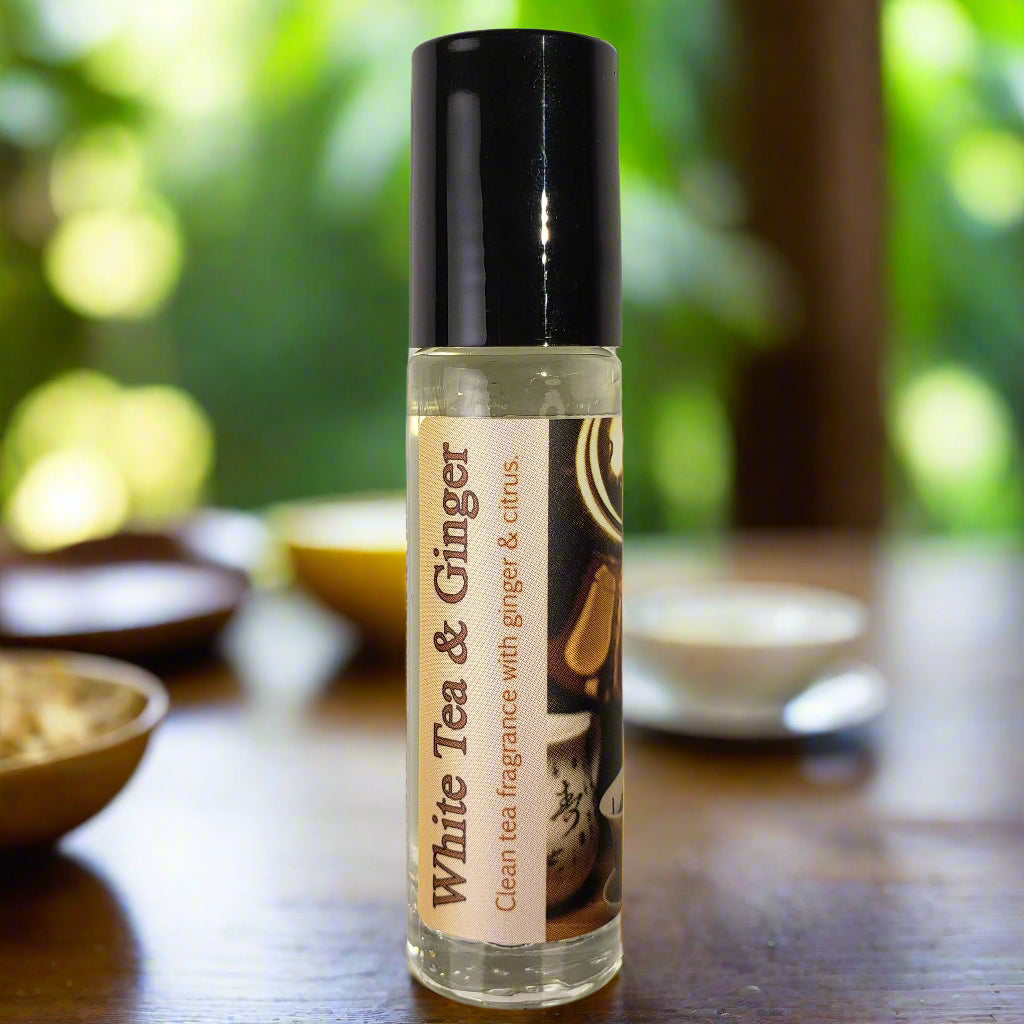 Shadow Scents White Tea & Ginger Roll-On Perfume Body Oil – Clean Tea Fragrance with Ginger & Spices, Unisex Perfume Oil