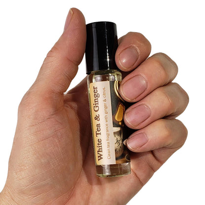 Shadow Scents White Tea & Ginger Roll-On Perfume Body Oil – Clean Tea Fragrance with Ginger & Spices, Unisex Perfume Oil