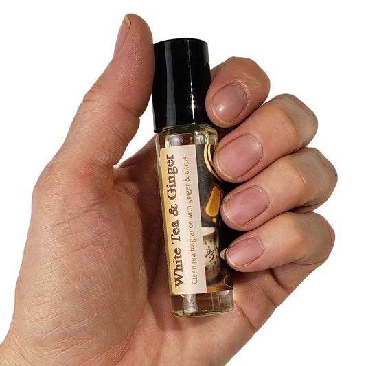 Shadow Scents White Tea & Ginger Roll-On Perfume Body Oil – Clean Tea Fragrance with Ginger & Spices, Unisex Perfume Oil