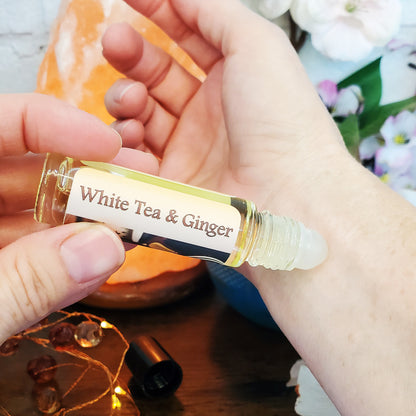 Shadow Scents White Tea & Ginger Roll-On Perfume Body Oil – Clean Tea Fragrance with Ginger & Spices, Unisex Perfume Oil
