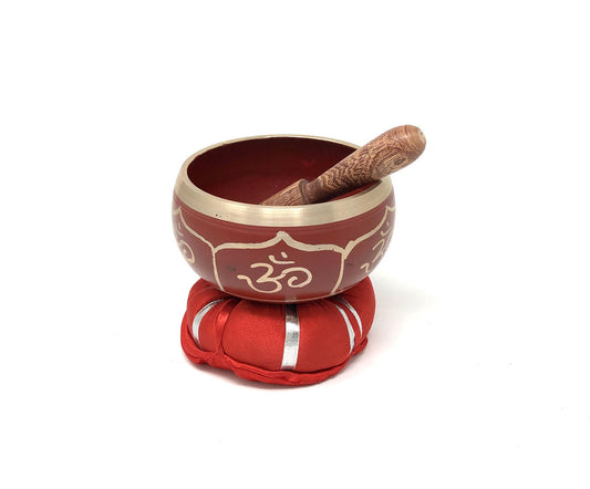 Tibetan Singing Bowl OM - Red