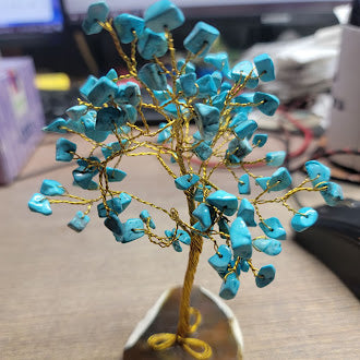 100 Chip Gemstone Tree On Agate Slice - Multiple Kinds of Gemstones