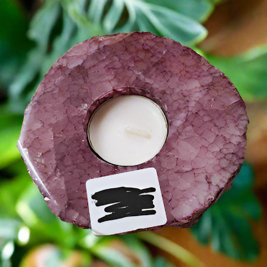 Pink Thick Slab Polished Rock Crystal Quartz Candle Holder