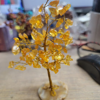 100 Chip Gemstone Tree On Agate Slice - Multiple Kinds of Gemstones
