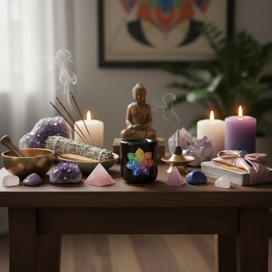 Flower of Life W/7 Chakras Chime Mini Candle Holder