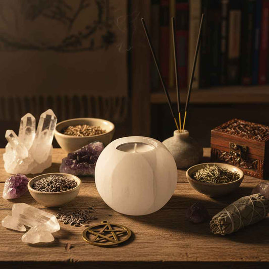 Selenite Round Candle Holder for Tranquil Home Décor