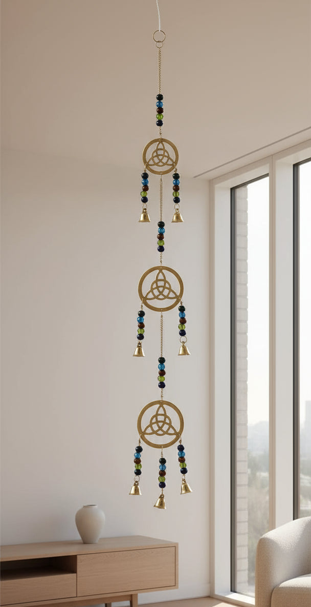 Triple triquetra Brass Chime with Beads 25" Long