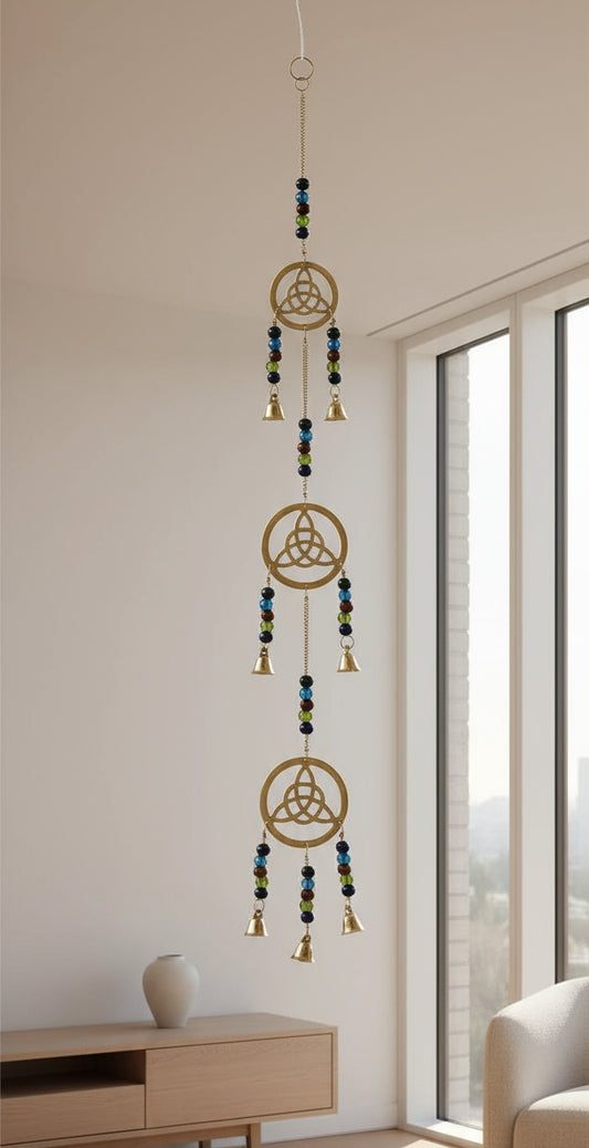 Triple triquetra Brass Chime with Beads 25" Long