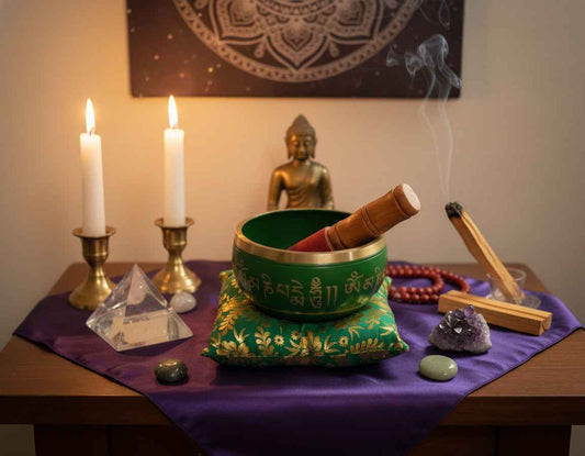 Tibetan Singing Bowl OM Mani - Green for Meditation and Relaxation