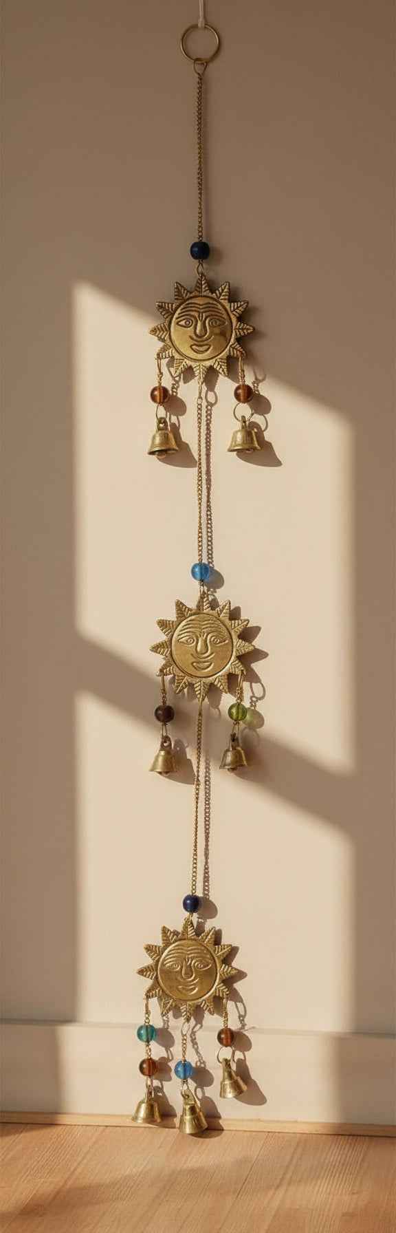 Triple Sun Brass Chime with Beads - 22"L