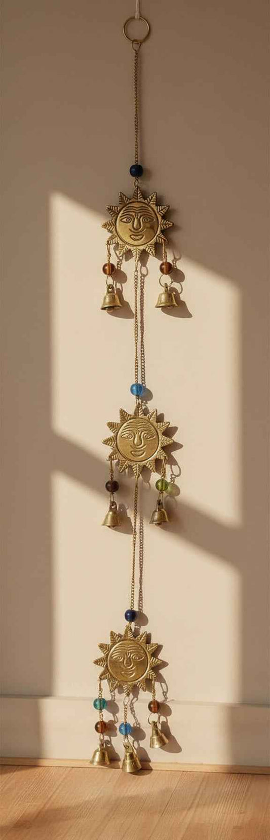 Triple Sun Brass Chime with Beads - 22"L